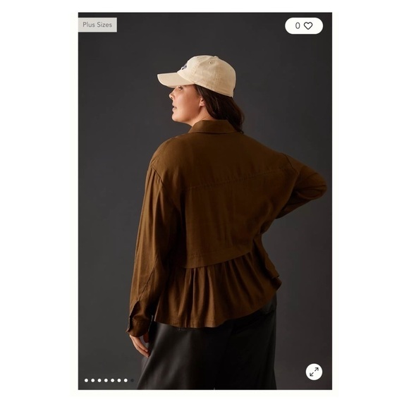 NWT MAEVE Anthropologie Flounced Utility Shirt Jacket Olive Green Medium - Picture 8 of 15